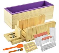 Artcome Kit di stampi per tagliare il sapone per pagnotta, multifunzione, regolabile, in legno, set di stampi rettangolari in silicone con taglierina ondulata e dritta in acciaio inossidabile