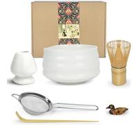 Artcome Kit per cerimonia del tè giapponese, ciotola tradizionale per matcha, frusta, paletta da tè, colino in polvere, set da tè matcha per preparare latte Usucha, Koicha e Matcha (bianco)