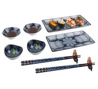 Artcome Set da 10 pezzi per sushi in ceramica blu scuro stile giapponese per inaugurazione della casa di nozze, 2 piatti per sushi, 2 piatti per salsa, 2 ciotole per snack, 2 supporti per bacchette