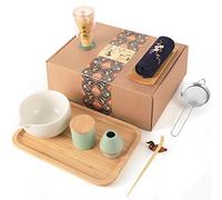 Artcome Set da tè giapponese Matcha con beccuccio versatore, vassoio da tè, frusta in ceramica, contenitore per polvere di Matcha, kit fatto a mano per cerimonia del tè giapponese (10 pezzi)