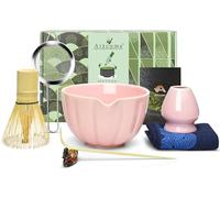 Artcome Set da tè giapponese Matcha da 7 pezzi, ciotola con beccuccio versatore, frusta, paletta da tè, porta frusta, kit fatto a mano per cerimonia del tè giapponese, rosa
