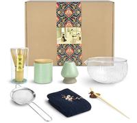 Artcome Set da tè giapponese Matcha da 9 pezzi, con beccuccio versatore, frusta per matcha, paletta da tè, porta frusta, contenitore per polvere di matcha, kit per cerimonia matcha fatto a mano, per