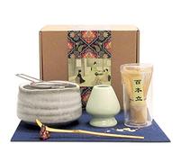 Artcome Set da tè giapponese Matcha, frusta per matcha, paletta tradizionale, ciotola per matcha, supporto per frusta in ceramica, kit per cerimonia fatto a mano (7 pezzi)