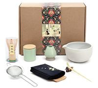 Artcome Set da tè matcha giapponese, ciotola con beccuccio versatore, frusta, paletta da tè, supporto per frusta in ceramica, contenitore per polvere Matcha, kit fatto a mano per cerimonia del tè