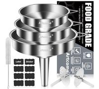 Artcome Set di 3 imbuto da cucina in acciaio inox, per uso alimentare, 3 in 1, ideale per trasferire liquidi, salse, marmellate, particelle e polvere, imbuto erogatore con colini, lavabile in