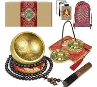 Artcome Set di 7 pezzi per meditazione tibetana - Campana tibetana e campane tibetane Tingsha fatte a mano in Nepal per meditazione, yoga, tranquillità, rilassamento, guarigione dei chakra, sollievo