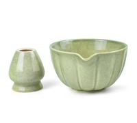 Artcome Set di ciotole per tè Matcha con beccuccio versatore e supporto per frusta, in ceramica di alta qualità, con comodo beccuccio e supporto per frusta in bambù, per la tradizionale cerimonia del