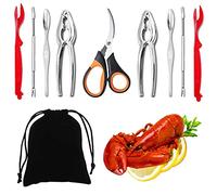 Artcome Set di strumenti per frutti di mare: 2 cracker per granchi, 2 sgusciatori per aragosta, 2 forchette per frutti di mare, 2 forchette larghe per granchi, 1 forbici per frutti di mare e 1