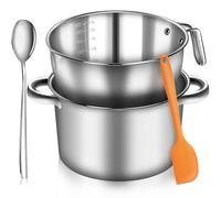 Artcome Set per caldaia doppia in acciaio inox 304, ciotola per sciogliere con scala e manico, pentola a doppio manico da 4,2 qt, impilabile, per burro, cioccolato, cera, zucchero, candele