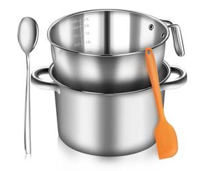 Artcome Set per caldaia doppia in acciaio inox 304, ciotola per sciogliere con scala e manico, pentola a doppio manico da 4,2 qt, impilabile, per burro, cioccolato, cera, zucchero, candele