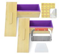 Artcome Stampi per sapone da, 2 set di stampi rettangolari in silicone con coperchio, forniture per sapone fai da te con raschietto ondulato in acciaio inossidabile e taglierina dritta in plastica