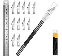 Artcut Cutter Di Precisione 12 Pz Taglierino Di Precisione, 1 Pz Bisturi con 10 Lame Taglierino, 1 Righello, Bisturi Modellismo Taglierino Mini Cutter, Bisturi per Pane (Nero)