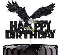 Artczlay - Topper per torta di compleanno con aquila calva, colore: nero glitterato