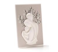 ARTÉ 29,5 x 19,5 .Quadro Moderno SACRA FAMIGLIA in Resina con Supporto in Legno Laccato Bianco, Oggetto Moderno di Colore Bianco adagiato su Base Decorata Color Tortora. Made in Italy. LR016