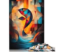 Arte abstracto de peces: diseño geométrico natural en colores vibrantes. Rompecabezas de 500 piezas para adultos. Decoración del hogar (52 x 38 cm).