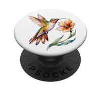 Arte acquerello colibrì e fiori - Natura Uccello Floreale PopSockets PopGrip Adesivo