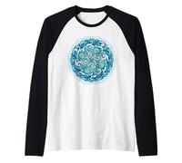 Arte Astratta del Flusso d'Acqua del Mandala dell'onda dell'Oceano Maglia con Maniche Raglan