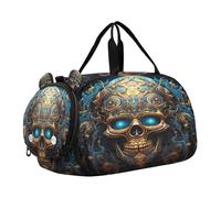 Arte Astratta Del Teschio D'oro Borsa Sportiva da Nuoto e Palestra con Scomparto per Scarpe Borsa da Viaggio per Il Fine Settimana Borsone per Ragazzi