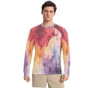 Arte Astratta Dell'acquerello Maglia Rash Guard Uomo Girocollo con Protezione Solare UPF 50+,Manica Lunga per Pesca Corsa Outdoor