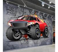 Arte Astratta D'Epoca Auto Rossa Muro Rotto 3D Carta Da Parati Facile Installare Mobili Sfondi Ufficio Divano Camera Letto Sfondo Decorazione Murale-430cm×300cm