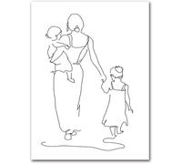 Arte astratta minimalista madre-figlia, disegno a linea, tela, arte da parete, stampa, poster per la casa, immagini, cornice (30 x 40 cm)