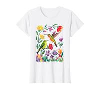 Arte Botanica Colibrì Con Giardino Floreale E Fiori Maglietta