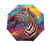 Arte Cavallo Zebra Arcobaleno Ombrello Pieghevole Automatico Ombrelli Antivento Protezione UV da Viaggio per Bambini Ragazzi Ragazze