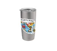 Arte Colorata con Granchio e Monumenti del Maryland Bicchiere termico in acciaio inox doppia parete