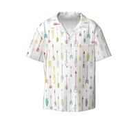 Arte colorata disegnata a mano con stampa di frecce in stile boho da uomo a maniche corte, camicia casual estiva da spiaggia abbottonata, camicia casual allentata, camicie eleganti, Nero , L