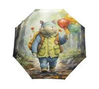 Arte Cucciolo Di Ippopotamo Ippopotamo Ombrello Pieghevole Automatico Ombrelli Antivento Protezione UV da Viaggio per Bambini Ragazzi Ragazze