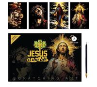 Arte da grattare | Gesù Scratch Painting, 1 set di pittura artistica creativa per 3 anni e + bambini, adolescenti, uomini, donne, compleanno amici