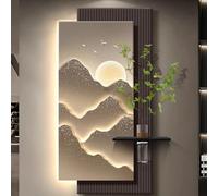 Arte da parete 3D in stile Wabi-sabi, grande dipinto decorativo in pietra arenaria a luce LED, che simboleggia ricchezza e buona fortuna, adatto per ingresso, soggiorno e corrid D 60*120cm (Electric)