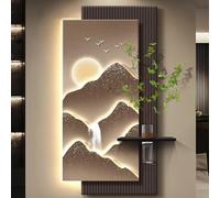 Arte da parete 3D in stile Wabi-sabi, grande dipinto decorativo in pietra arenaria a luce LED, che simboleggia ricchezza e buona fortuna, adatto per ingresso, soggiorno e corrido C 40*80cm (Standard)