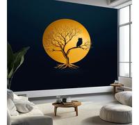 Arte da Parete Albero Della Vita Uccello Luna Murales Stile Semplice Carta da Parati Fotografica per Cameretta Bambini, Camera da Letto 450 x 315 cm (L x A), Carta da Parati in Effetto 3D
