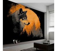 Arte da parete animale lupo chiaro di luna foresta murales illustrazione digitale carta da parati fotografica per cameretta bambini camera da letto 400 x 280 cm (L x A) - carta da parati in effetto 3d