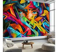 Arte da Parete Astratto Lettere Volto Murales Personalizzati Graffiti Art Carta da Parati Fotografica per Cameretta Bambini, Camera da Letto 500 x 280 cm (L x A), Carta da Parati in Effetto 3D