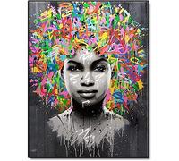 Arte da parete Colore astratto Capelli Donna africana Street Graffiti Art Poster su tela Stampe Moderna Immagine da parete Soggiorno Camera da letto Decor Senza cornice 50 × 70 cm