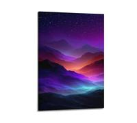 Arte da parete con montagna al neon, stampa mistica, poster fantasy, immagine su tela magica, decorazione incantevole per soggiorno, poster decorativo da parete su tela e stampa artistica moderna per