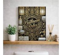 Arte da parete con regole del bagno, decorazione geometrica in oro nero e oro, moderna estetica rustica per la casa, per soggiorno, camera da letto, bagno, tela avvolta 20 x 25 cm