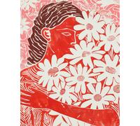 Arte da parete floreale rossa audace - Poster donna che tiene margherite -...