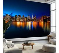 Arte da Parete Fotografia Architettonica Sul Lago Murales Vista Notturna Della Città Carta da Parati Fotografica per Cameretta Bambini, Camera da Letto 450 x 315 cm, Carta da Parati in Effetto 3D
