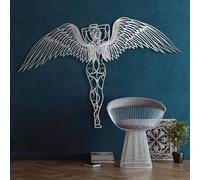 Arte da Parete in Metallo, Arte con Angelo, Decorazione con Grandi Ali d'Angelo, Arte con Angelo Custode, Arte con Ali d'Angelo (35 x 24 Pollici | 90 x 60 cm, Argento)