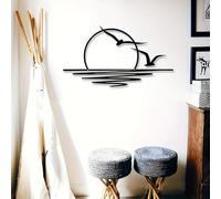 Arte da parete in metallo con alba, decorazione da parete con sole e gabbiani, decorazione da parete astratta al tramonto for la casa, arte da parete linea minimalista for soggiorno, camera da letto,