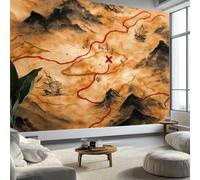 Arte da Parete Mappa ad Acquerello Montagne Pirati Murales Vintage Tradizionale Carta da Parati Fotografica per Cameretta Bambini, Camera da Letto 400 x 280 cm (L x A), Carta da Parati in Effetto 3D
