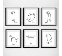 Nordico Minimalista Parete Arte Picasso Animali Poster Astratto Linea Arte Tela Quadro Arte Scandinavo Quadri Dipinti Casa Decorazioni Senza Cornice 20x30cm×6pcs