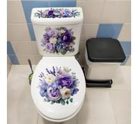 Arte da parete moderna viola 59x30cm per vetro WC specchio | Fiori viola vivaci, elegante stile minimalista, retro autoadesivo, si adatta a piastrelle specchi in vetro