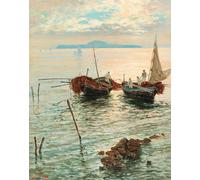 Arte da parete pescatori al tramonto - Poster costiero d'acqua dorata -...