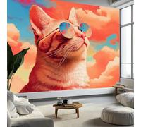Arte da Parete Ritratto di Gatto Con Gli Occhiali Murales Animali dei Cartoni Animati Carta da Parati Fotografica per Cameretta Bambini, Camera da Letto 450 x 315 cm, Carta da Parati in Effetto 3D