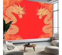 Arte da Parete Rune Orientali Del Drago Murales Personalizzati Stile Retrò Carta da Parati Fotografica per Cameretta Bambini, Camera da Letto 400 x 280 cm (L x A), Carta da Parati in Effetto 3D