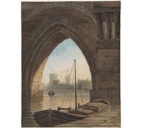 Arte da parete sotto arco barca e cane - Poster ponte gotico -...